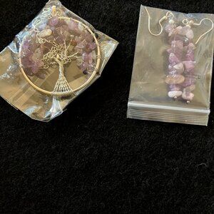 Amethyst Tree of Life Necklace with Amethyst earrings